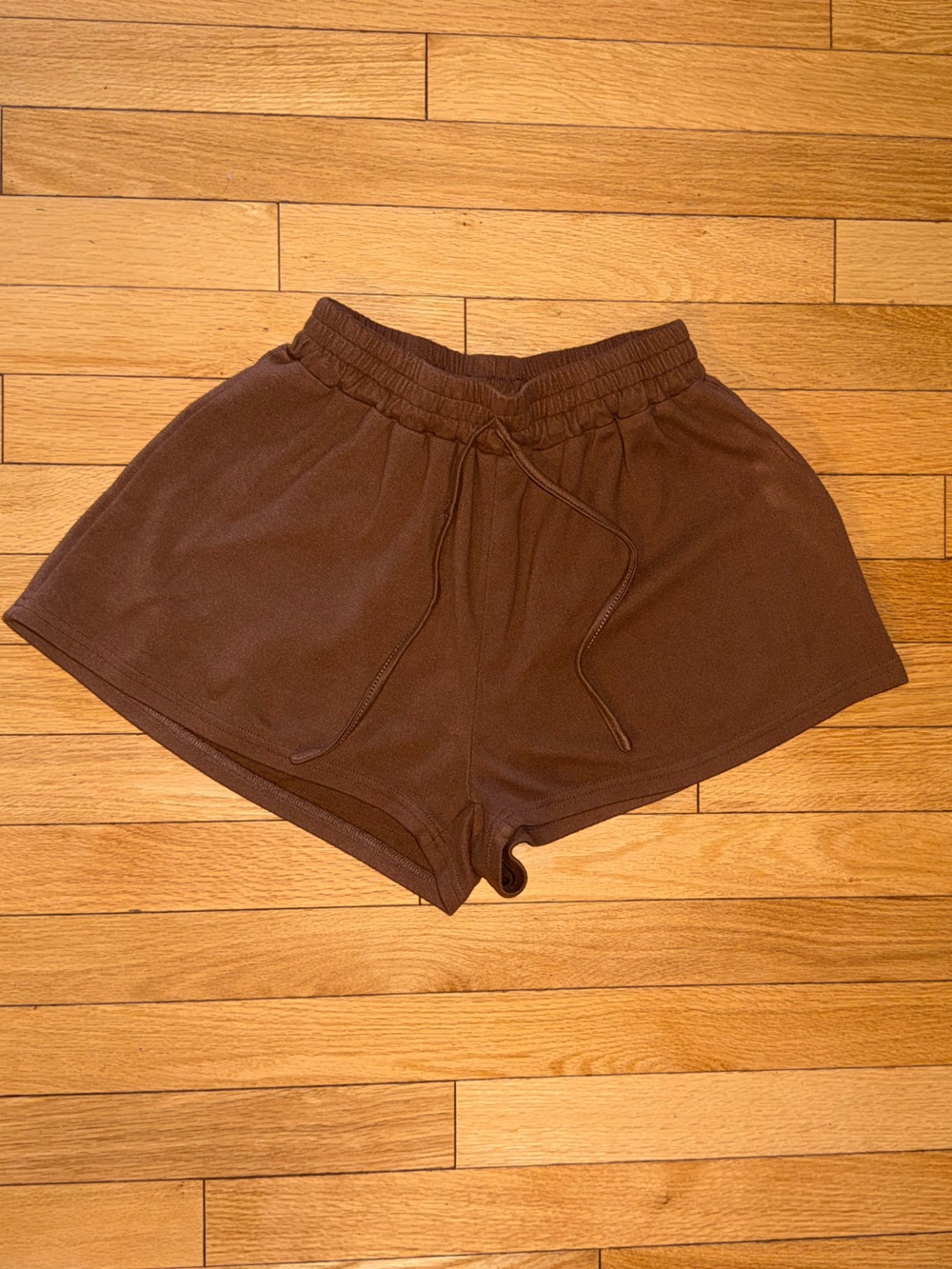 High-Rise Brown Athletic Lounge Shorts with Drawstring